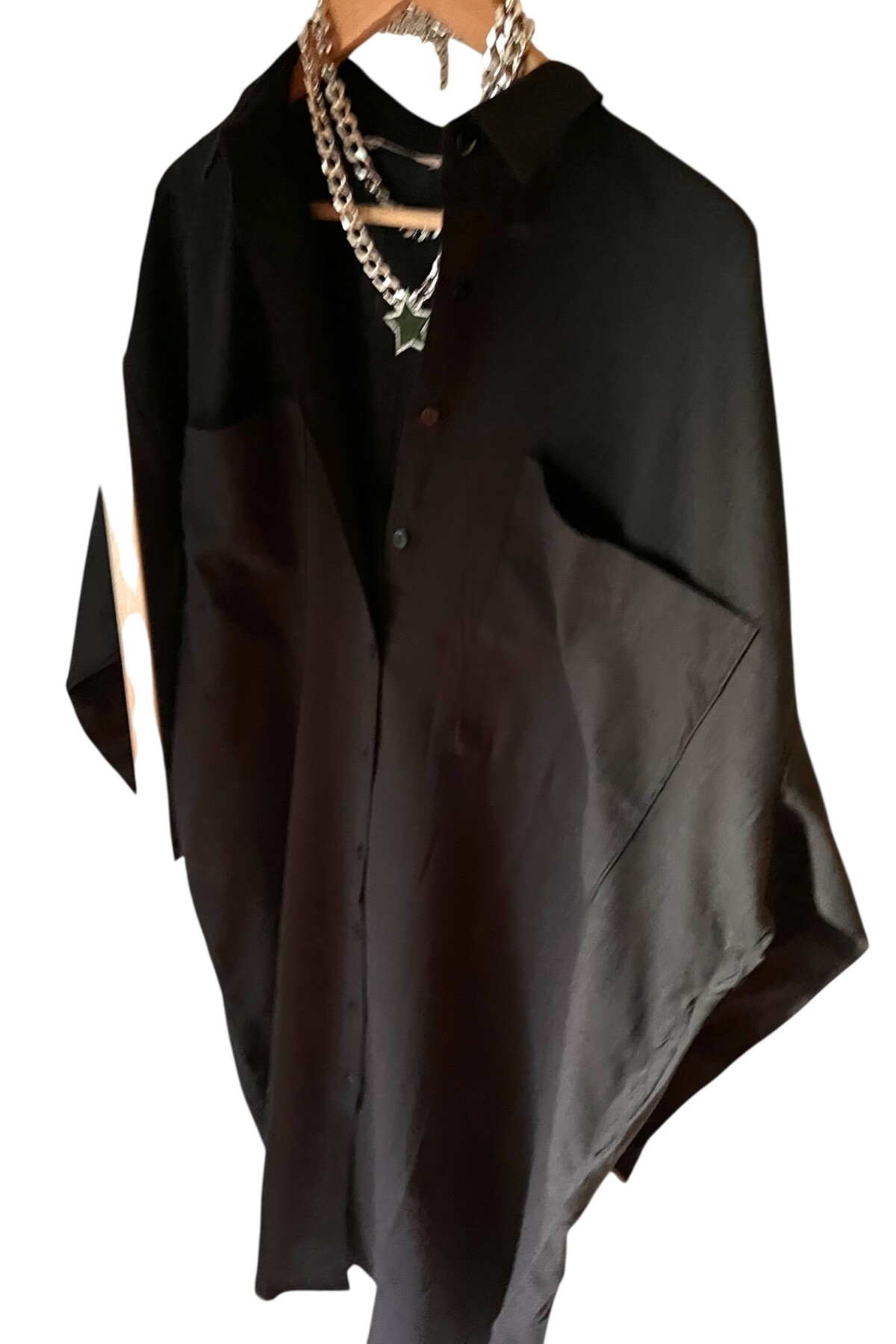 OVERSIZE KETEN SİYAH GÖMLEK ELBİSE