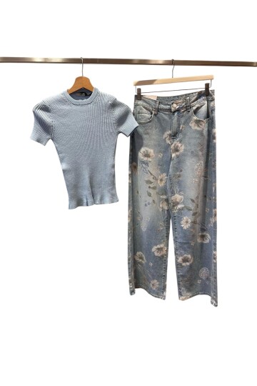 FLORAL  WIDE LEG DENIM PANTOLON l Limited Edition