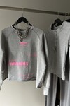 PINK NEON YAZILI GRİ SWEATSHIRT